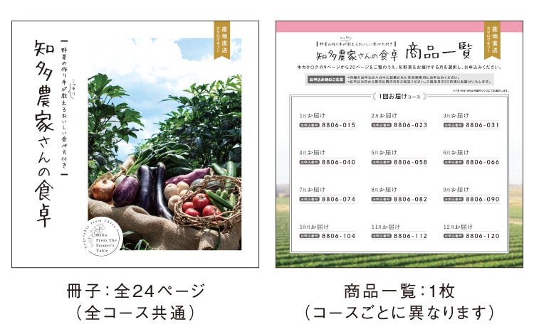 冊子と商品一覧のセットでお届けします。