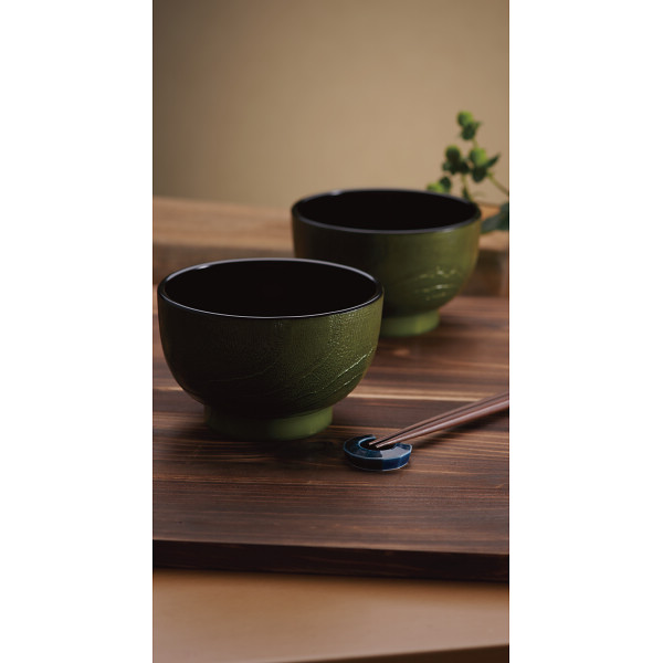 杢目塗　どんぶり椀３客揃（箸付） 抹茶杢のサムネイル画像1