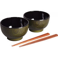 杢目塗　どんぶり椀２客（箸付）