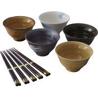 釉彩 茶漬碗5客揃 箸付