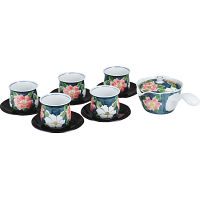 波佐見焼　濃山茶花　茶托付急須茶器揃