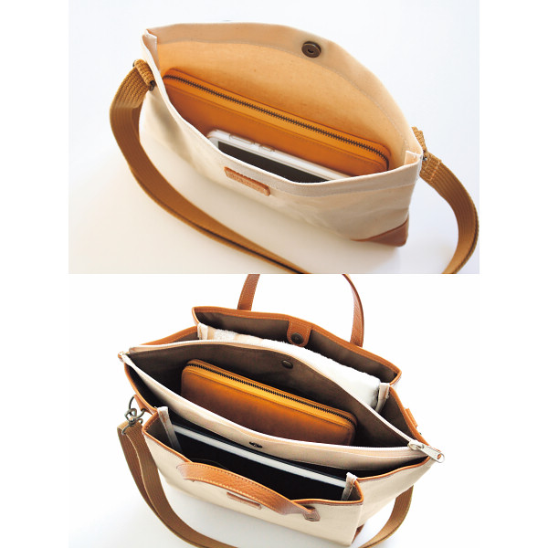 ＨａＬ　倉敷産帆布×姫路レザー　プリーツショルダーバッグ＆サコッシュ キナリのサムネイル画像1
