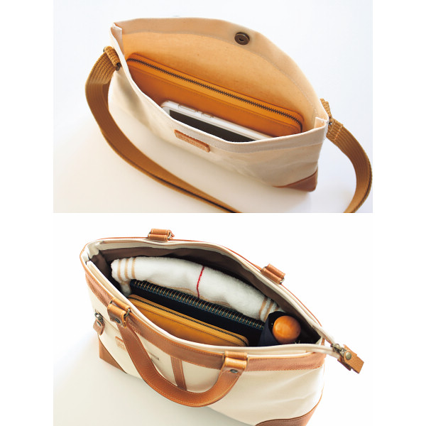 ＨａＬ　倉敷産帆布×姫路レザー　ベーシックトート＆サコッシュ キナリのサムネイル画像1