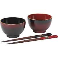 ぼかし塗　汁椀ペア（箸付）