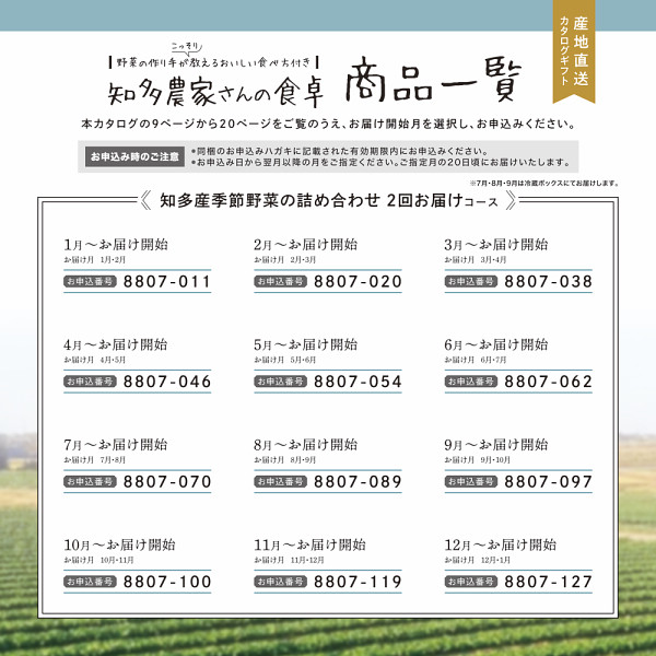 産地直送・野菜カタログギフト　知多農家さんの食卓　２回お届けコース　送料無料のサムネイル画像1
