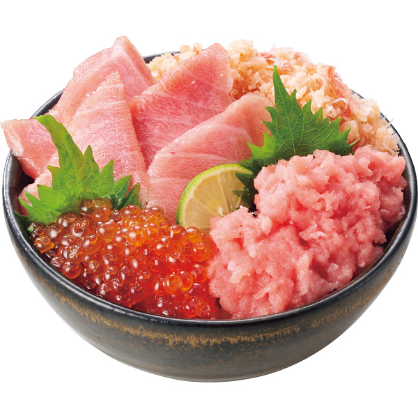本マグロ大トロネギトロ紅ずわいいくら醤油漬け丼のサムネイル画像1