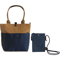 そだてる帆布Ｇｒｏｕｇｈ　トートバッグ＆スマホミニショルダー ネイビー×ブラウン 