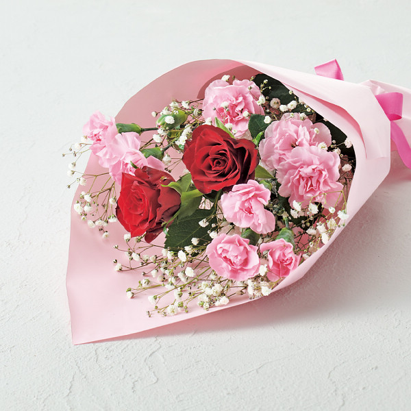 母の日　バラとスプレーカーネーションの花束