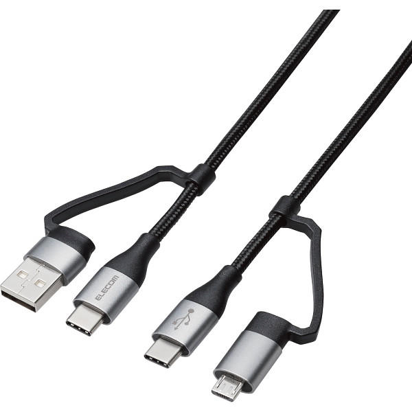エレコム　４ｉｎ１　ＵＳＢケーブル　１．０ｍ　Ａ＋Ｃ／ＭｉｃｒｏーＢ＋Ｃ ブラックのサムネイル画像1
