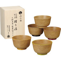 漆の器　摺り漆　大椀５客　歌舞伎ライン